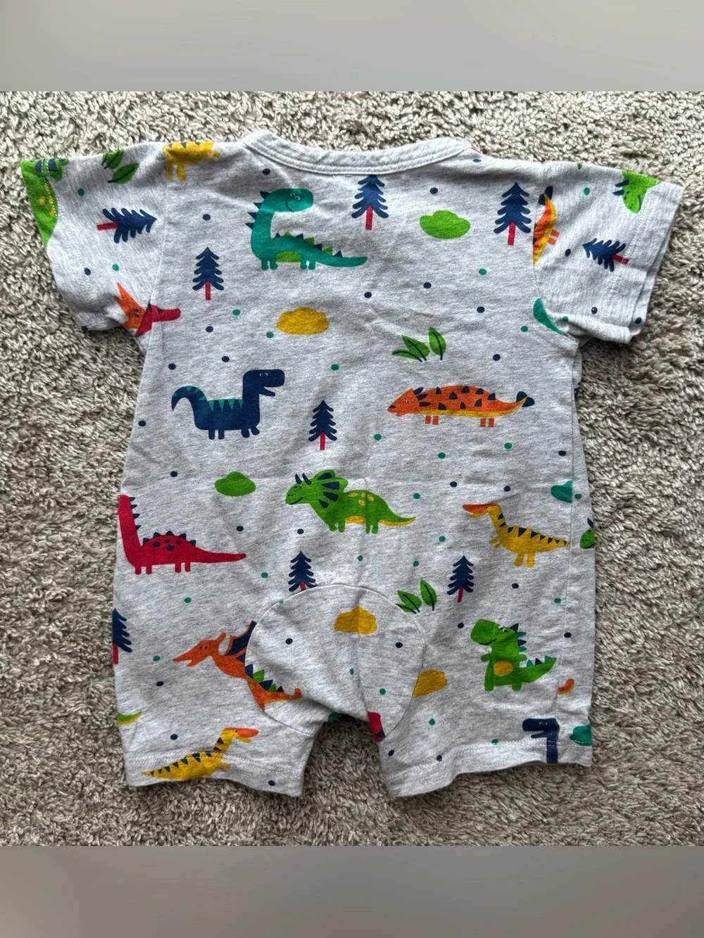 Baby Dinosaur Romper Size 3-6 Months Gray Colorful Dino One Piece